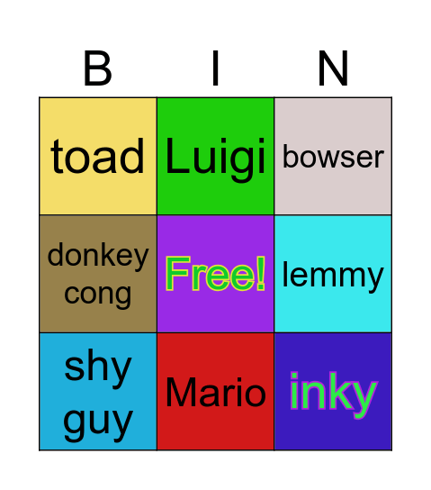 Mario Kart Bingo Card