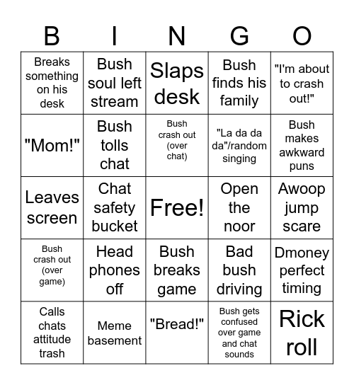 Bushwhack Bingo Card