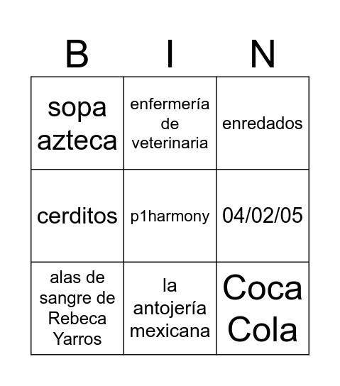 Untitled Bingo Card