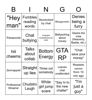 Nostro Stream Bingo Card