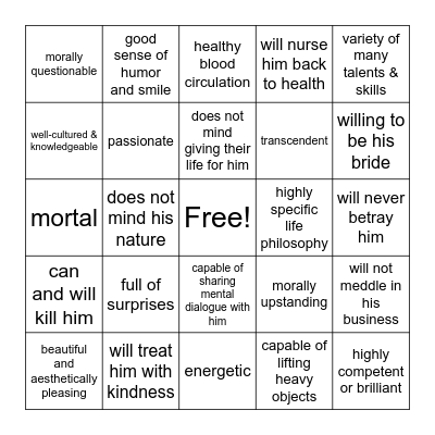 Are you Fyodor's Type? Bingo Card
