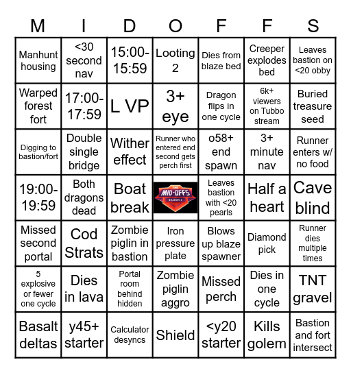 Midoffs Season 3 Bingo Card