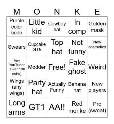 Gorilla tag bingo Card