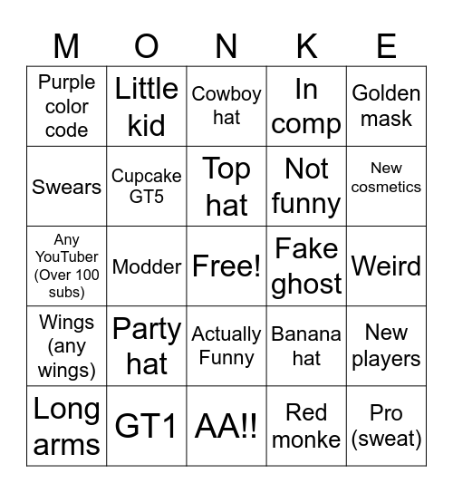 Gorilla tag bingo Card