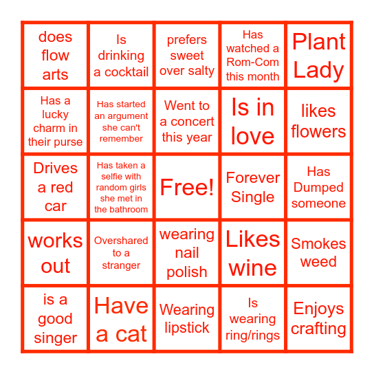 Galantine's Bingo Card