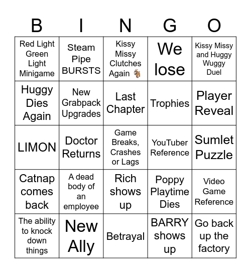 Poppy Playtime Chapter 5 Bingo Board Bingo Card