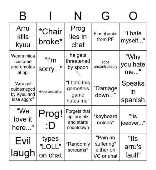 Arru bingo Card