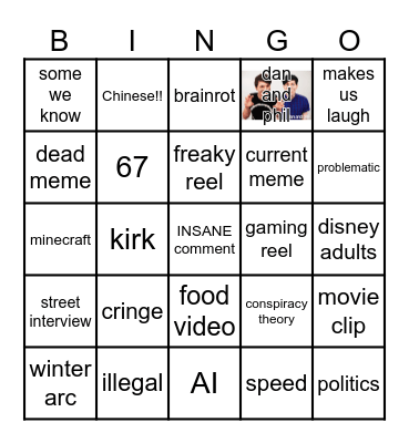 Instagram reel bingo Card