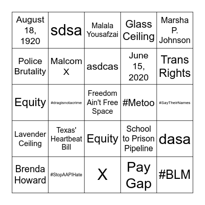 Social Justice Bingo Card
