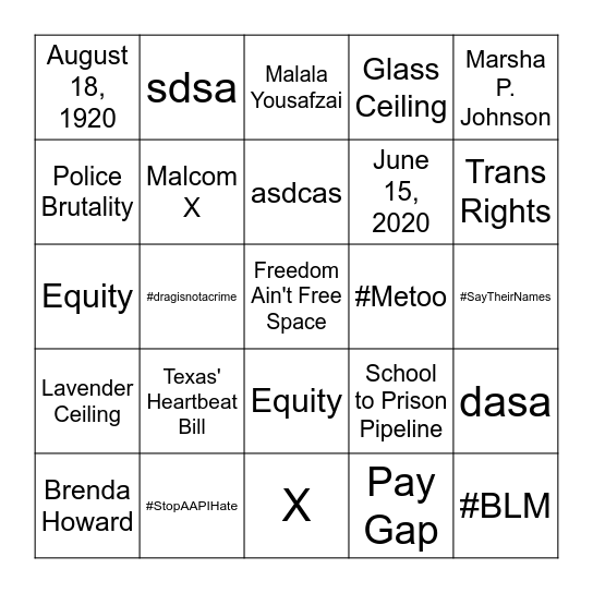 Social Justice Bingo Card