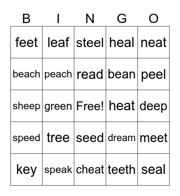 Long E Bingo Card