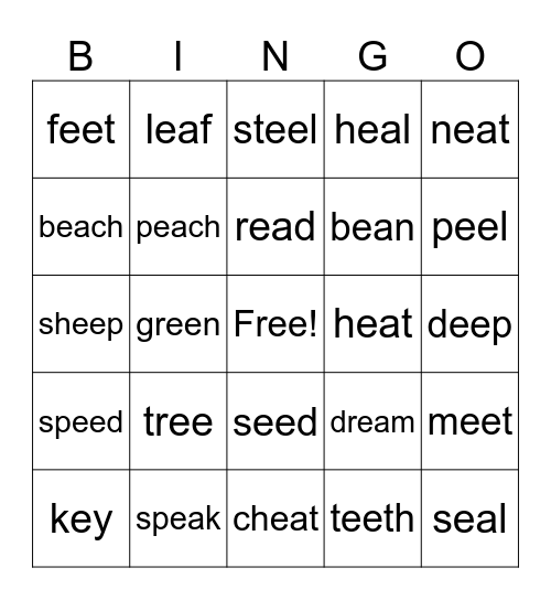 Long E Bingo Card