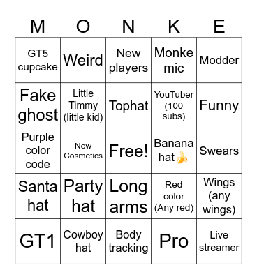 Gorilla tag bingo 👍👍👍 Bingo Card