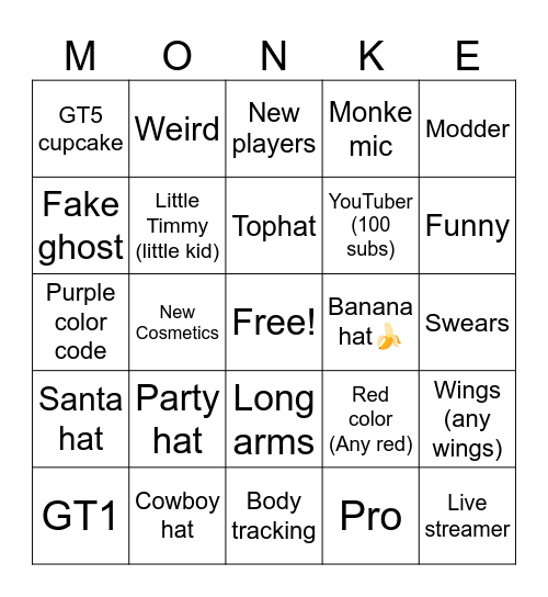 Gorilla tag bingo 👍👍👍 Bingo Card