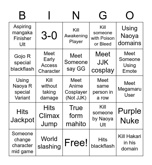 JJS Bingo Card