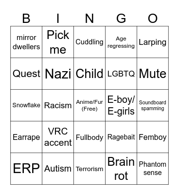 VRCHAT Bingo Card