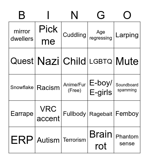 VRCHAT Bingo Card