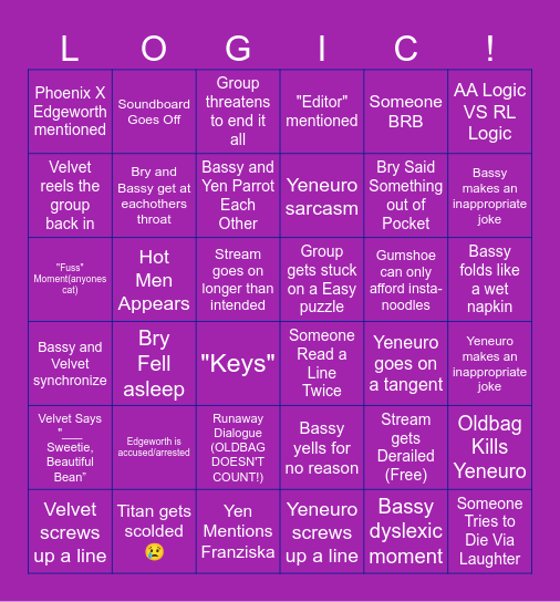 Ace Attorney Voice Actor Bingo Card