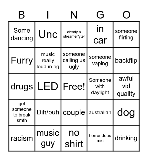 omegle Bingo Card