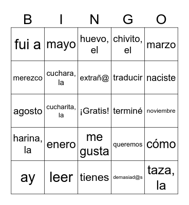 español 3 - Feb 2026 Bingo Card