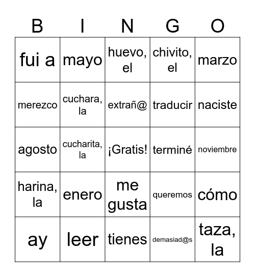 español 3 - Feb 2026 Bingo Card
