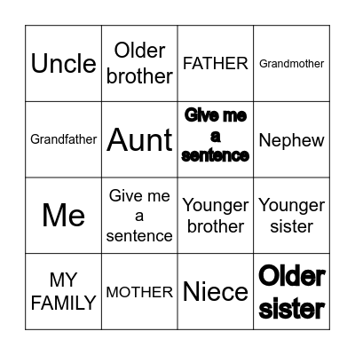 My Family Bingo Card