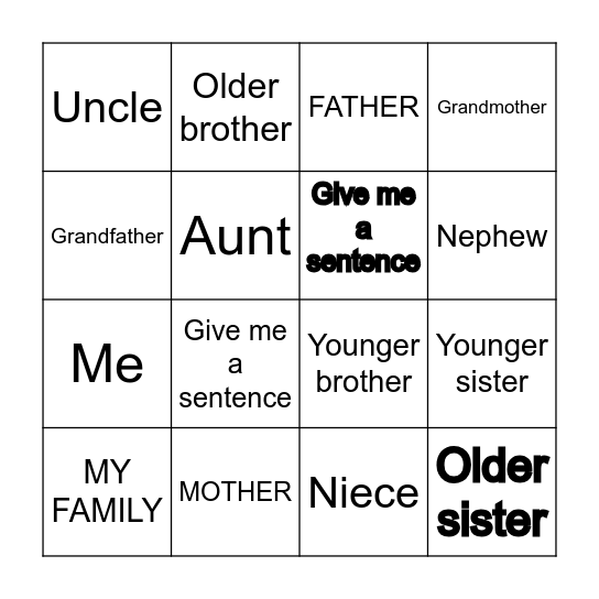 My Family Bingo Card