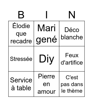4 mariages Bingo Card