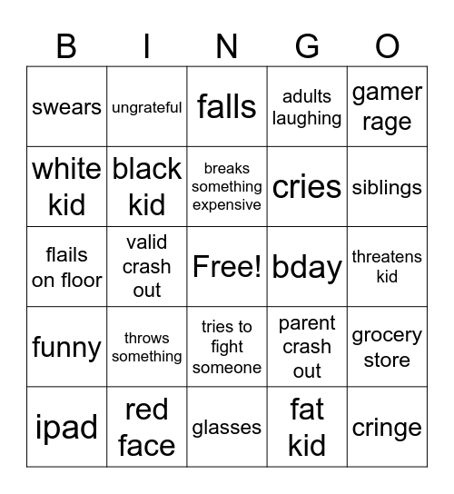 Crash outs with analysis Bingo Card