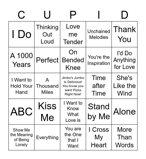 Game 5-7 Sponsored by Jimbo's Jumbo! Bingo Card