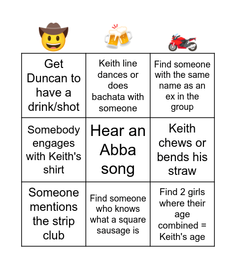 Keith's Bday Bingo Card