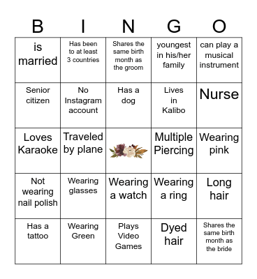 Eya & Jarb Wedding | Find the Guest Bingo Card