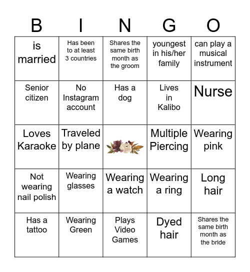Eya & Jarb Wedding | Find the Guest Bingo Card