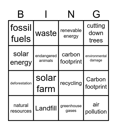 Environment Bingo Card