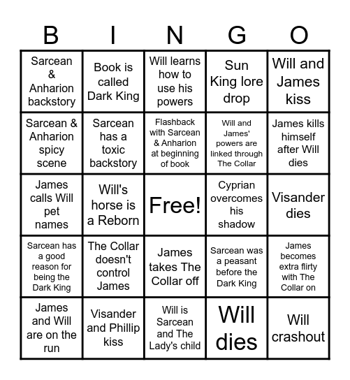 Dark Rise Book Three Bingo Card