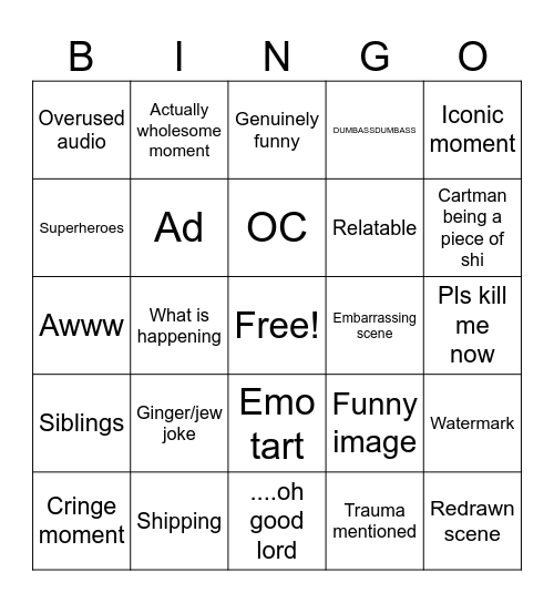 SP TikTok comps Bingo Card