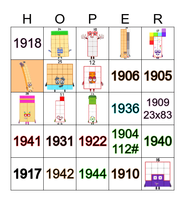 Number blocks Bingo Card