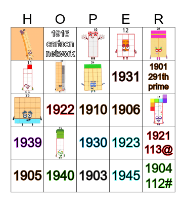 Number blocks Bingo Card
