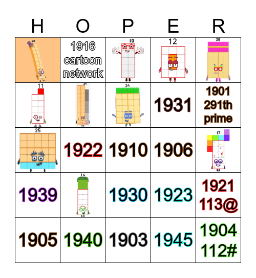 Number blocks Bingo Card