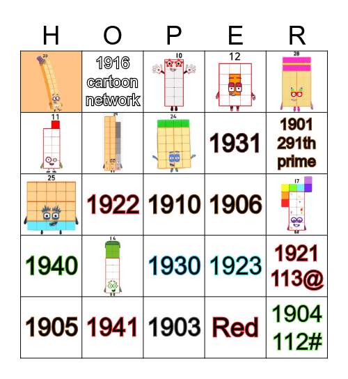 Number blocks Bingo Card