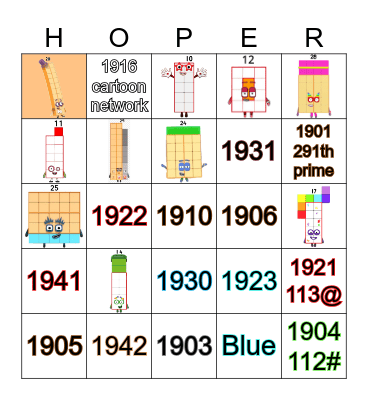 Number blocks Bingo Card