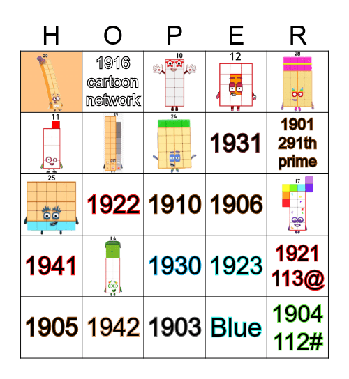 Number blocks Bingo Card