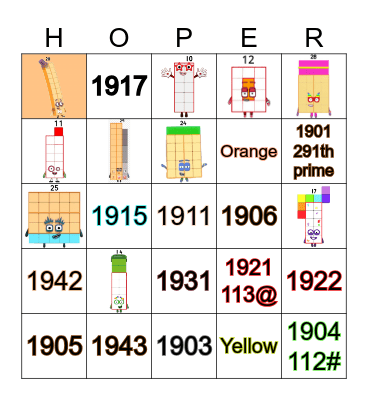 Number blocks Bingo Card