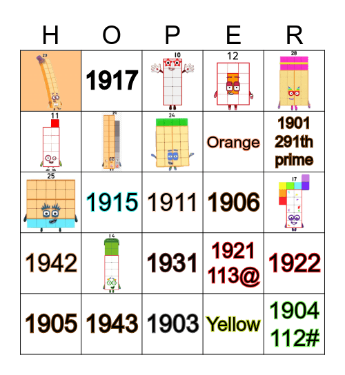 Number blocks Bingo Card