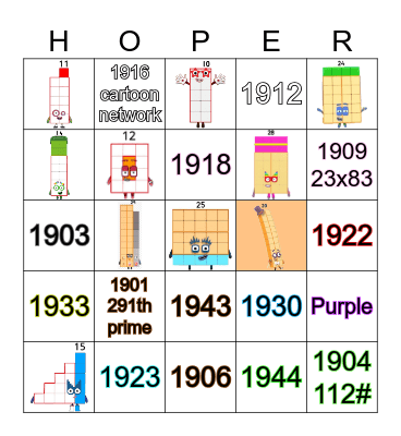 Number blocks Bingo Card