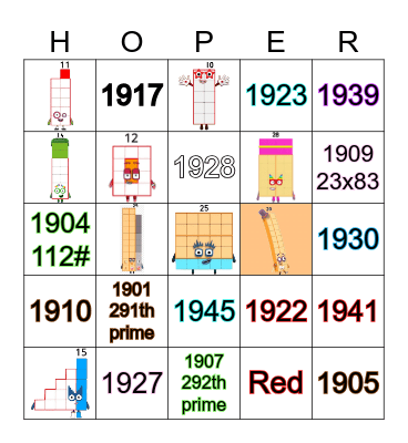 Number blocks Bingo Card
