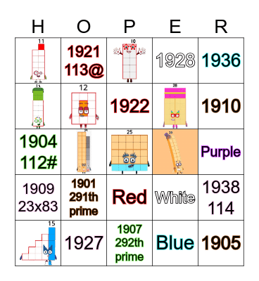 Number blocks Bingo Card