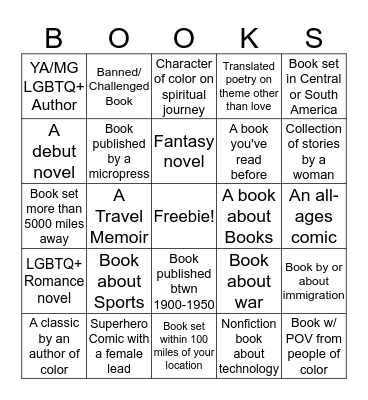 Book Riot 2017 Read Harder Challenge Bingo Card
