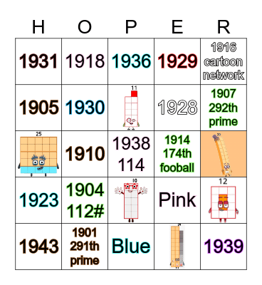 Number blocks Bingo Card