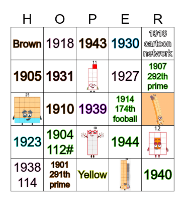 Number blocks Bingo Card